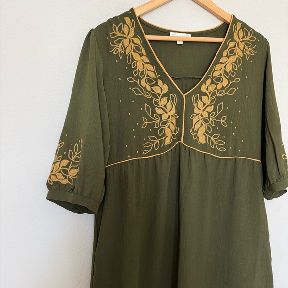 Fig and Flower Olive Green Midi Dress with Gold Embroidery - Picture 3 of 8